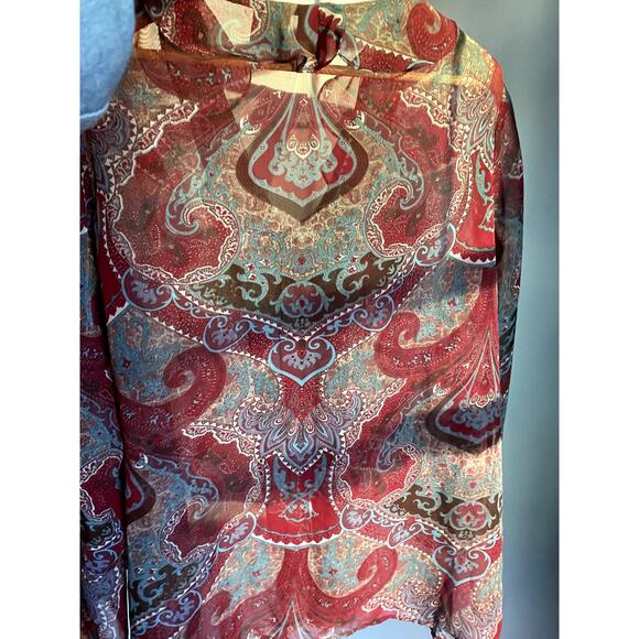 Y2K Paisley Sheer Red Flowy Ruffle Blouse 22 Boho Fairycore Whimsygoth Flutter - Picture 4 of 4